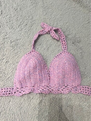 Lila Renkli El Örgüsü Bikini Üstü