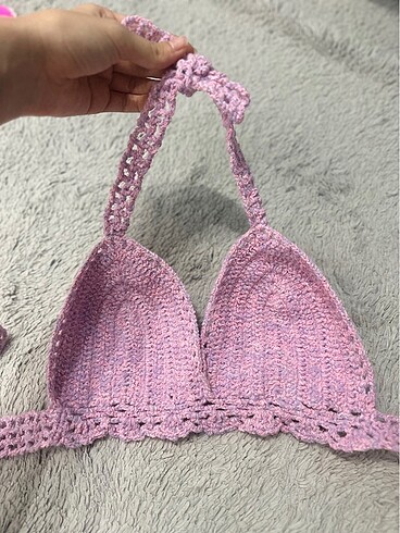 m Beden Lila Renkli El Örgüsü Bikini Üstü