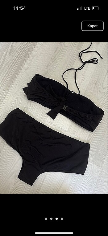m Beden Siyah Volanlı Straplez Bikini Takımı