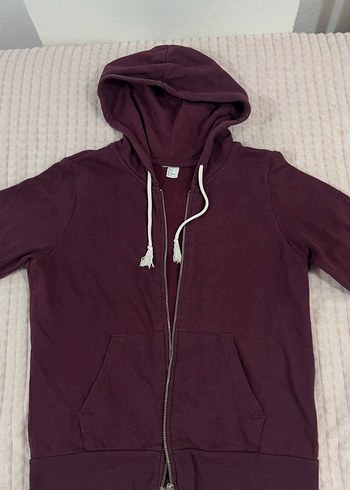 Mürdüm Kapüşonlu Fermuarlı Sweatshirt
