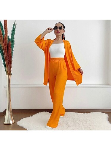 universal Beden turuncu Renk Bol Paça Kimono Takım standart beden