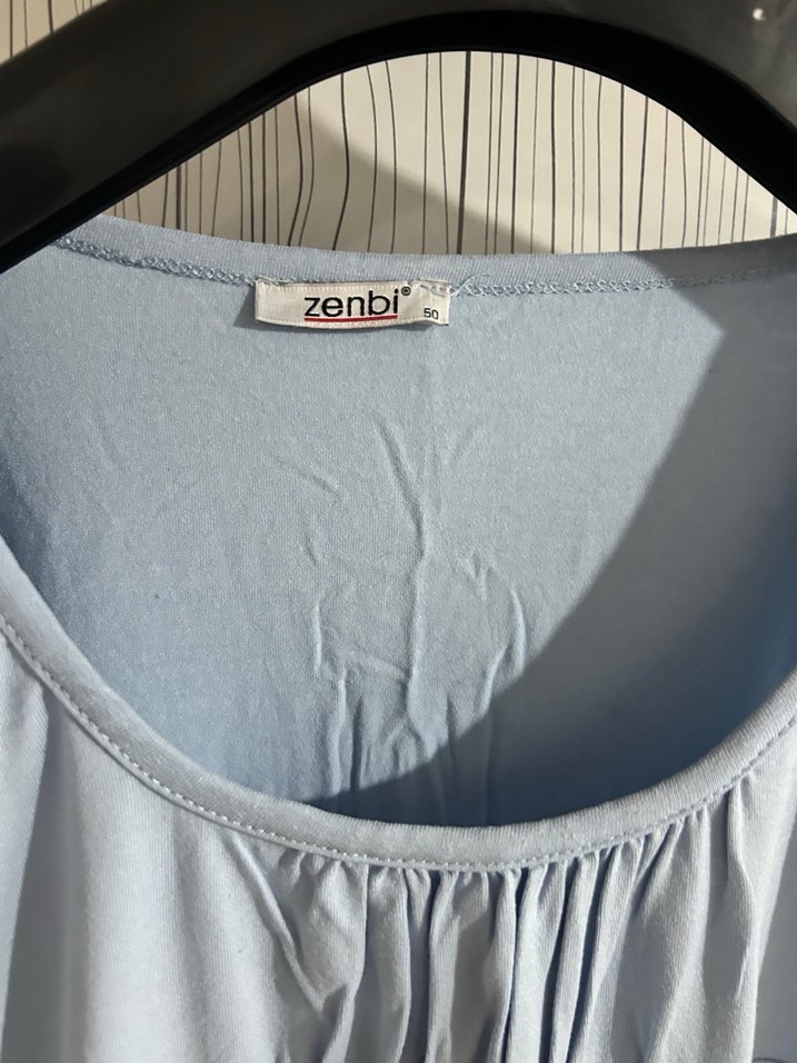 Zenbi Mavi Kolsuz Kadın Penye Bluz 50 beden - Görsel 2