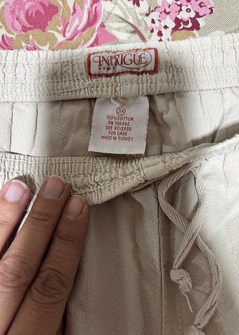 Kadın Bej Keten Mini Bol Kesim Pantolon 3XL - Görsel 2