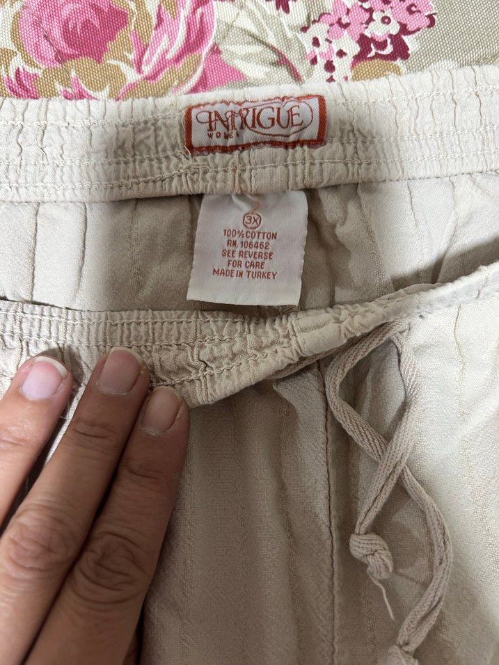 Kadın Bej Keten Mini Bol Kesim Pantolon 3XL - Görsel 2