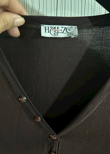 Düğmeli V Yaka XXL Kahverengi Uzun Elbise - Görsel 2