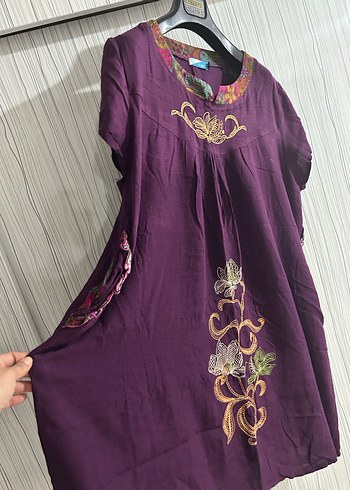 Mor Nakışlı Bohem Elbise/Tunik 3XL - Görsel 2