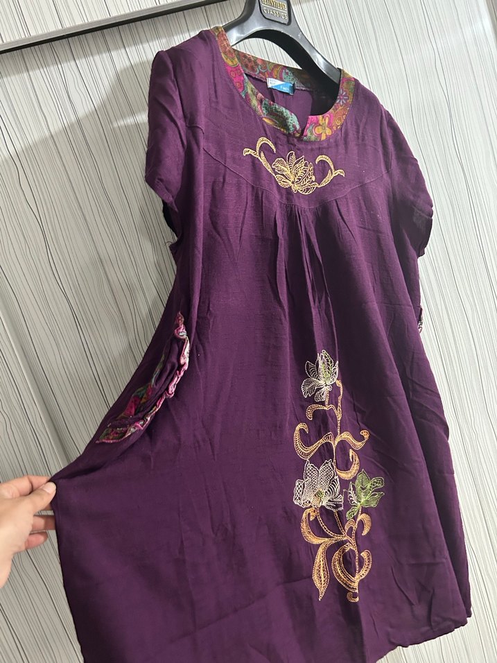 Mor Nakışlı Bohem Elbise/Tunik 3XL - Görsel 2