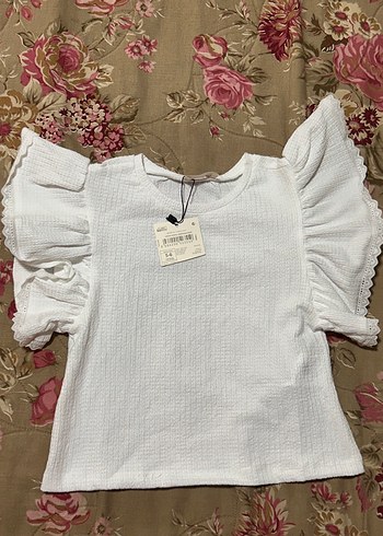 Koton 5-6 Yaş Pamuklu Beyaz Fırfırlı Kız Çocuk Bluz Etiketli