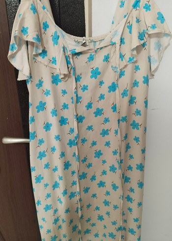 Bershka Mavi Çiçek Desenli Uzun Askılı Elbise