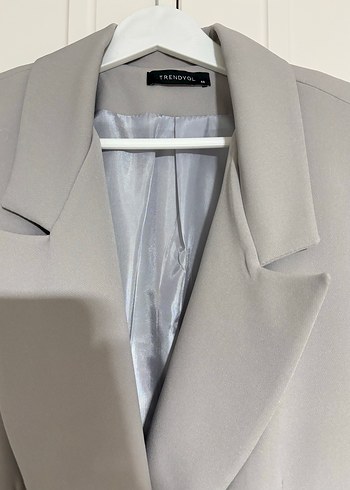 Düğmeli Gri Kadın Blazer Ceket - Görsel 2