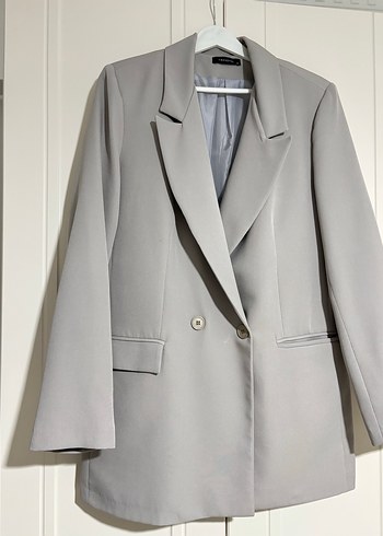 Düğmeli Gri Kadın Blazer Ceket - Görsel 3