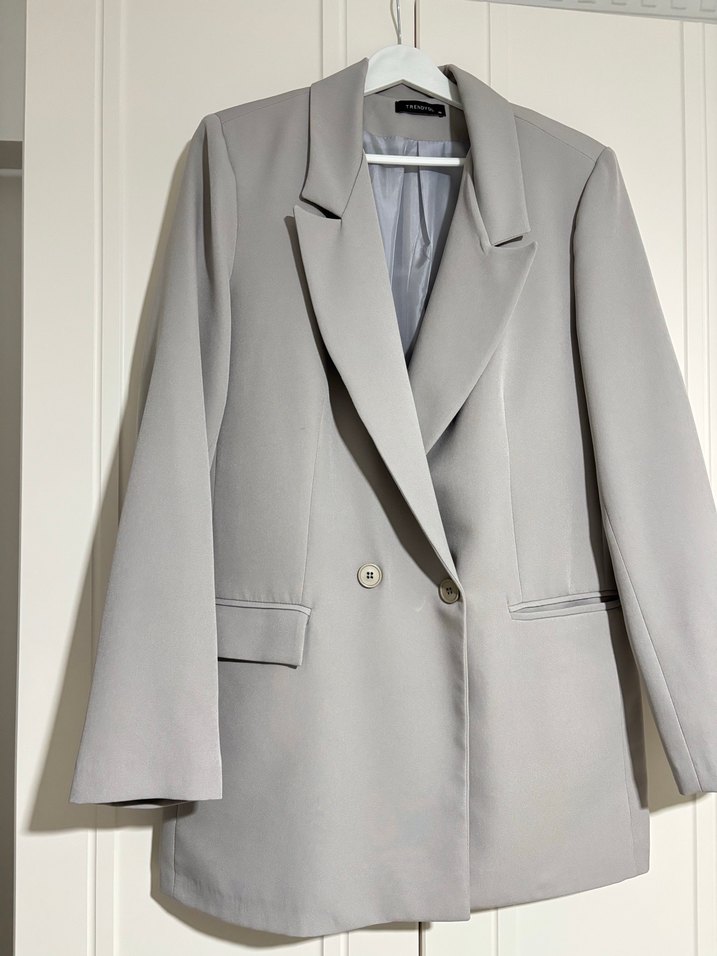 Düğmeli Gri Kadın Blazer Ceket - Görsel 3