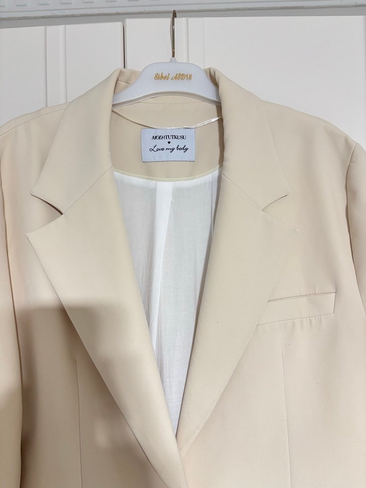 Bej Düğmeli Kadın Blazer Ceket - Görsel 4