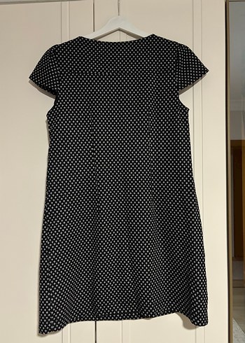 Kısa Kollu Puantiyeli Siyah Midi Elbise - Görsel 4