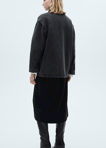 Fitilli kadife yaka oversize cepli mont - Görsel 2