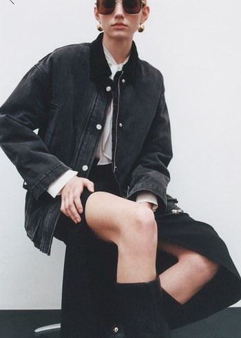 Fitilli kadife yaka oversize cepli mont - Görsel 3