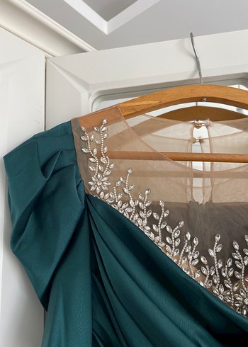 Turkuaz Drapeli İşlemeli Uzun Elbise - Görsel 4