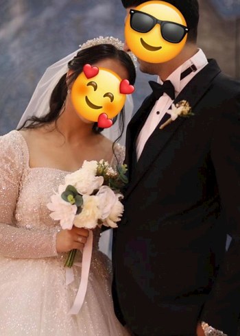 Aysira Uzun Kollu A Kesim Beyaz Gelinlik/ Taç ve duvak dahildir - Görsel 2