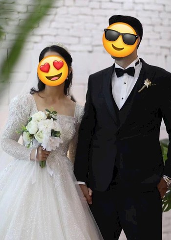 Aysira Uzun Kollu A Kesim Beyaz Gelinlik/ Taç ve duvak dahildir - Görsel 3