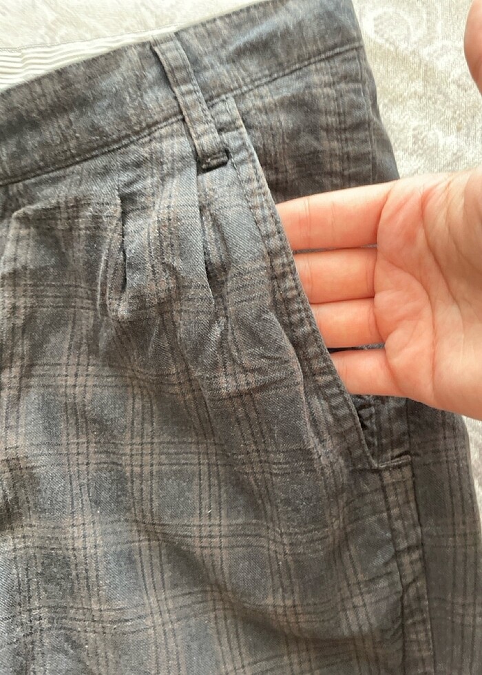 erkek pantolon ekoseli keten - Görsel 4