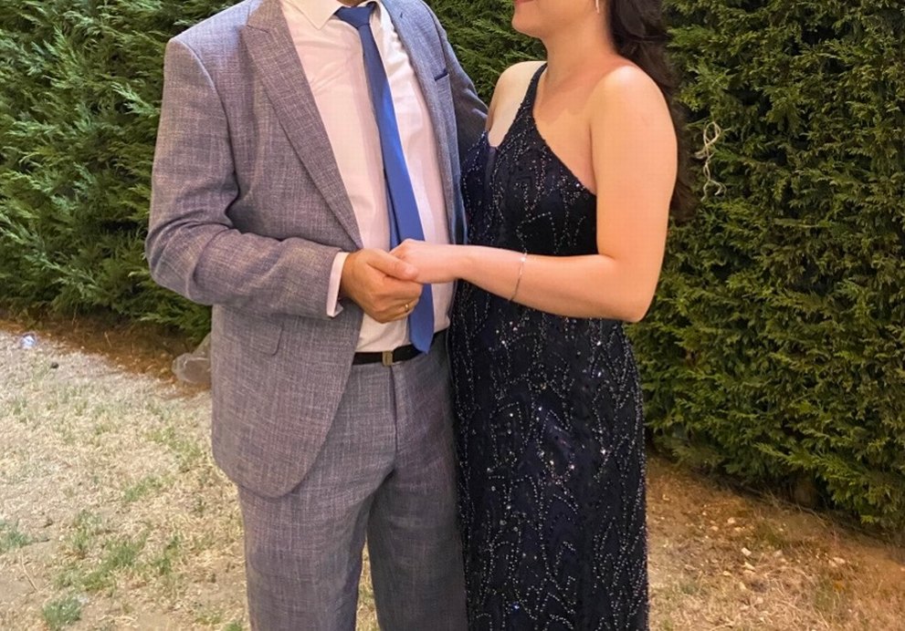 İnci İşlemeli Lacivert Uzun Abiye Elbise - Görsel 2