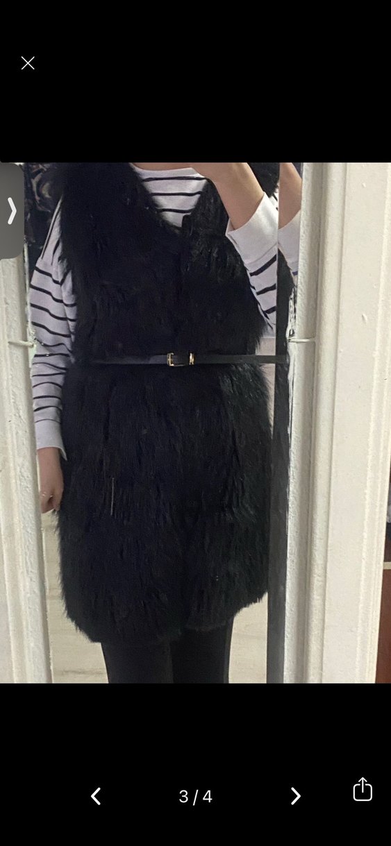 Siyah Kürk Detaylı Midi Kadın Yelek - Görsel 3