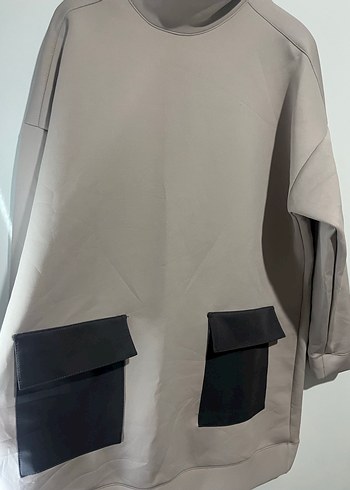 Kadın Gri Oversize Sweatshirt Midi Boy - Görsel 2