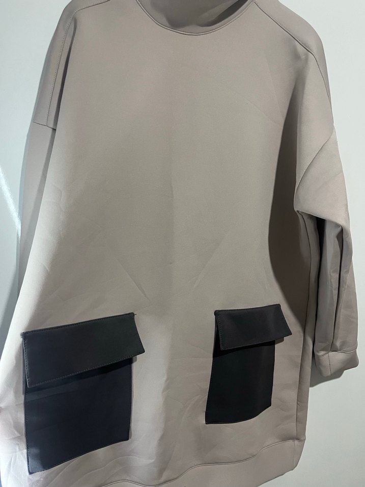 Kadın Gri Oversize Sweatshirt Midi Boy - Görsel 2