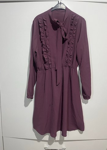 Uzun Kollu Mor Fırfırlı Uzun tunik - Görsel 2