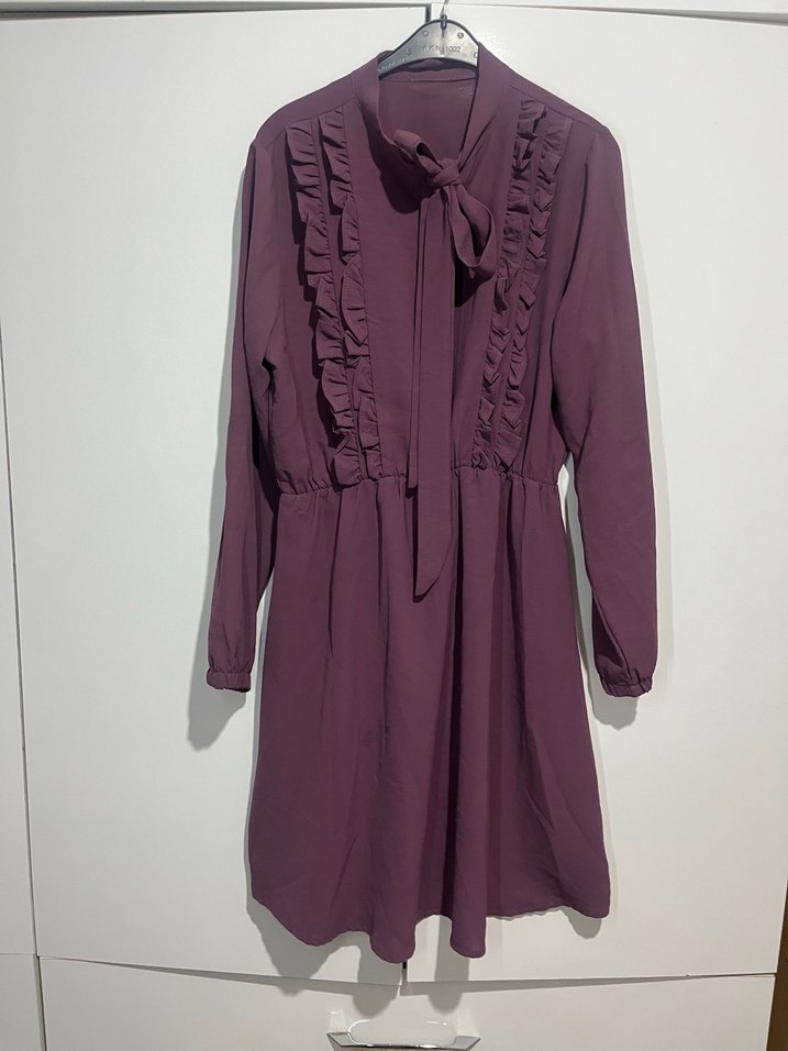 Uzun Kollu Mor Fırfırlı Uzun tunik - Görsel 2