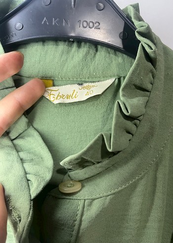 Fırfırlı Yeşil Keten tunik - Görsel 3