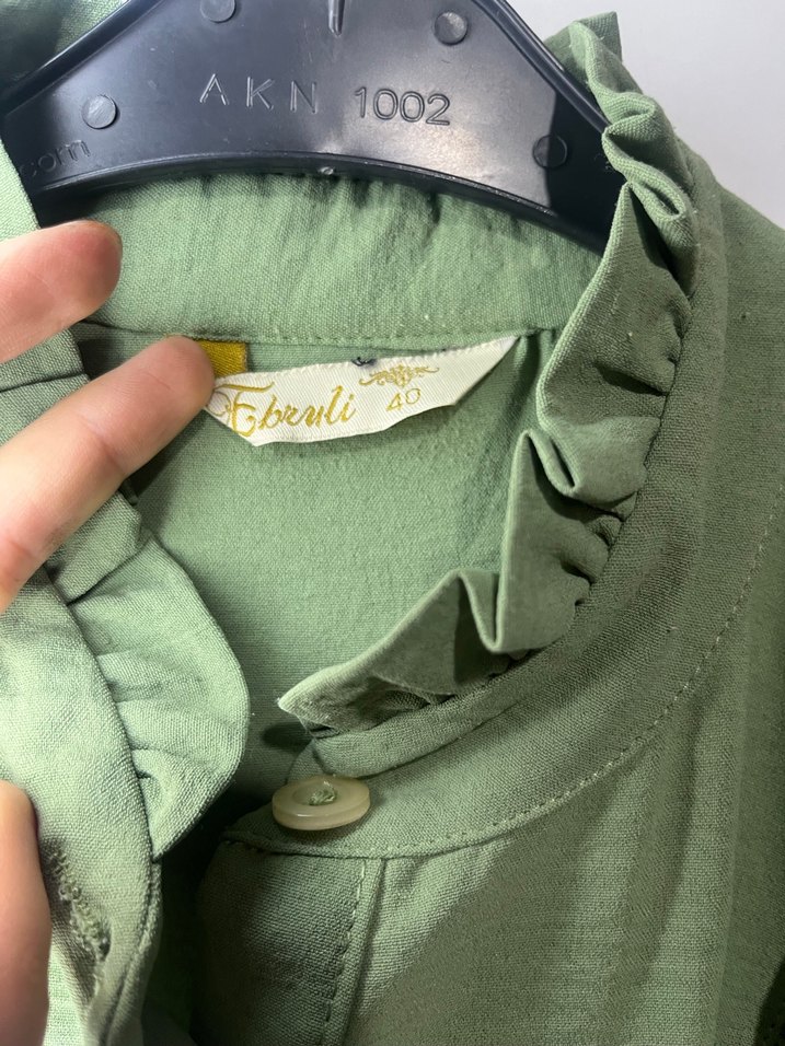 Fırfırlı Yeşil Keten tunik - Görsel 3