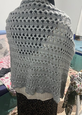 Gri Örgü Kadın Şal - Görsel 2