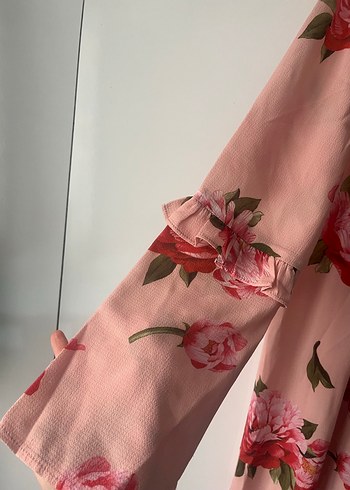 Pembe Çiçekli Uzun Bohem Elbise - Görsel 3