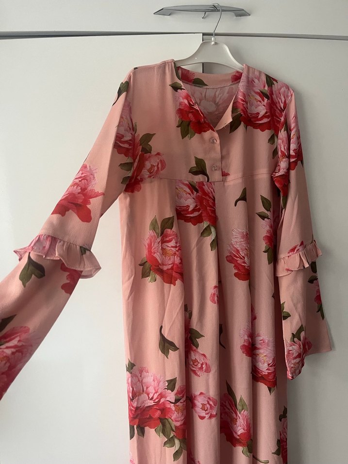 Pembe Çiçekli Uzun Bohem Elbise - Görsel 2