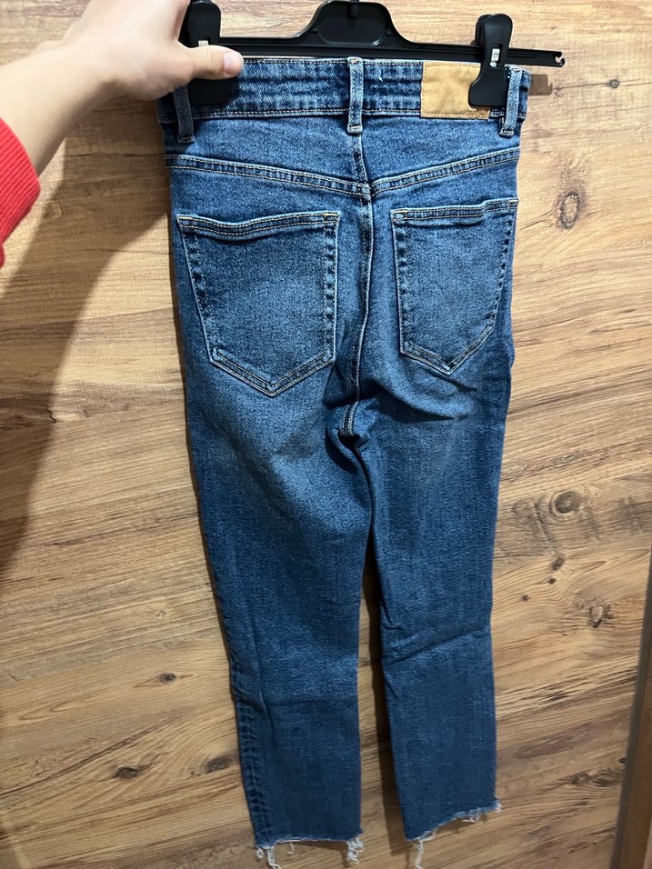 Kadın Mavi Dar Kesim Midi Boy Denim Jean - Görsel 4