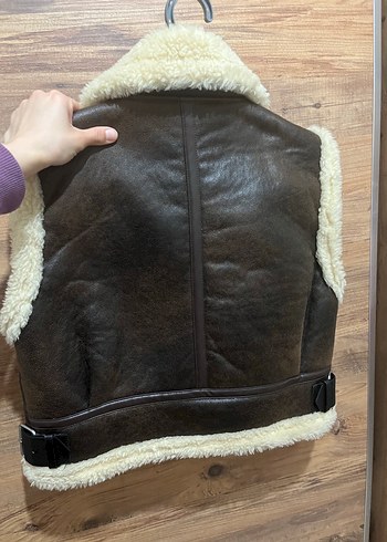 Kürk Detaylı Kahverengi Deri Kadın Yelek - Görsel 2