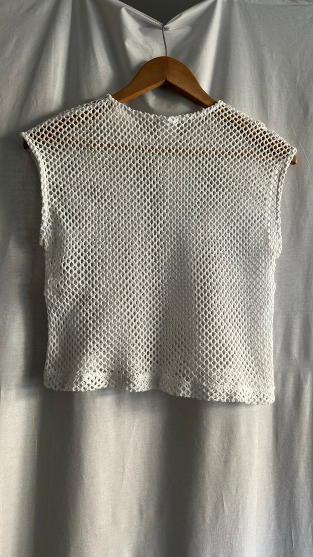 Beyaz Örgü Bohem Crop Top - Görsel 2