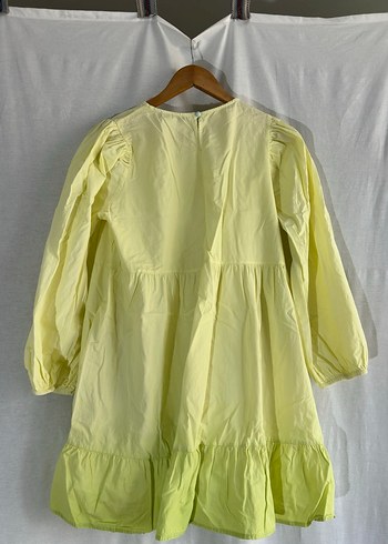 Balon Kollu Sarı-Yeşil Kısa Poplin Elbise - Görsel 2