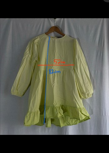 Balon Kollu Sarı-Yeşil Kısa Poplin Elbise - Görsel 7