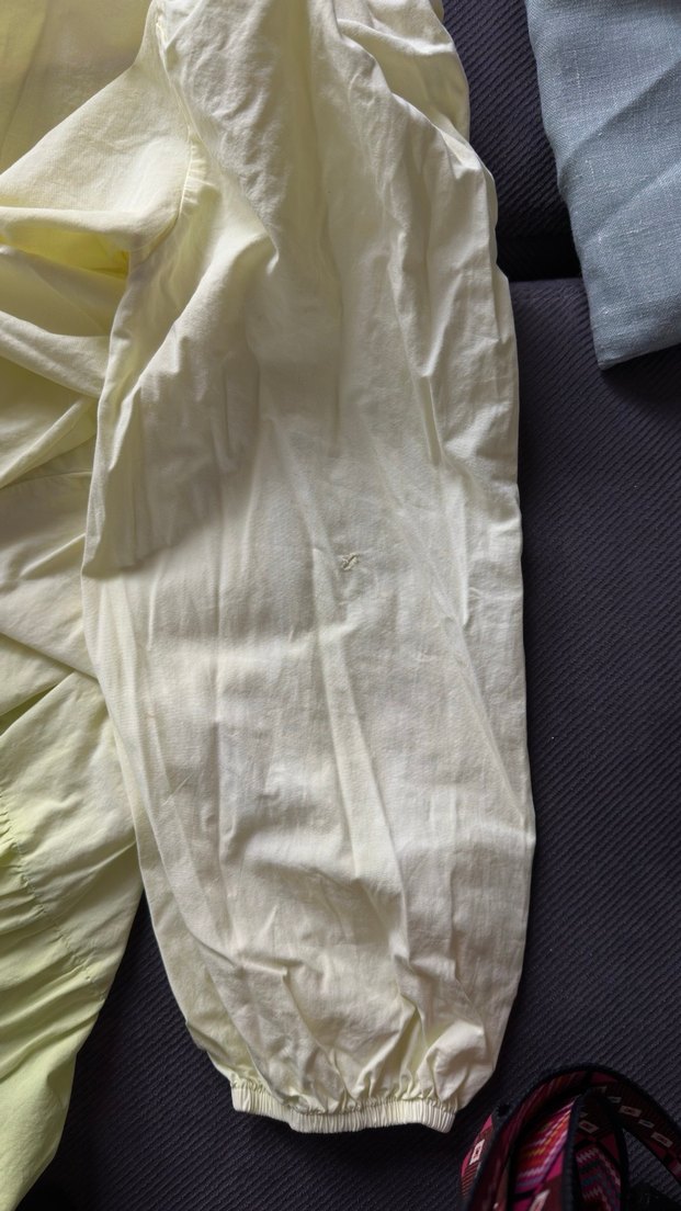 Balon Kollu Sarı-Yeşil Kısa Poplin Elbise - Görsel 5