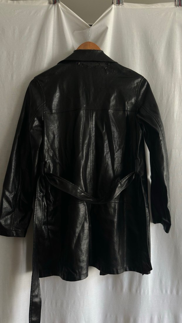 Kadın Siyah Kemerli Deri Ceket - Görsel 2