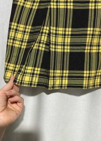 Sarı Ekose Pileli Etek - Görsel 3