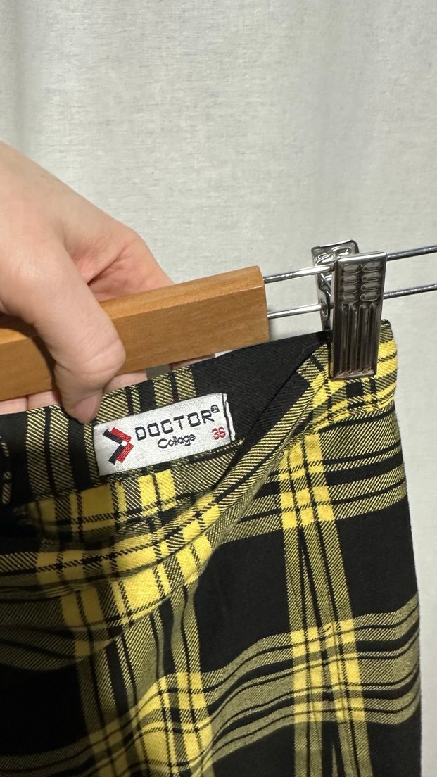 Sarı Ekose Pileli Etek - Görsel 4