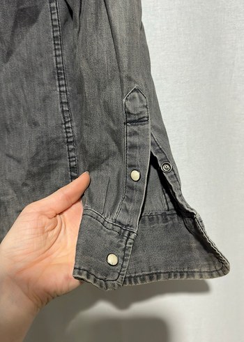 Gri Denim Erkek Gömlek Düğmeli - Görsel 4