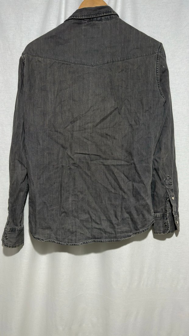 Gri Denim Erkek Gömlek Düğmeli - Görsel 2