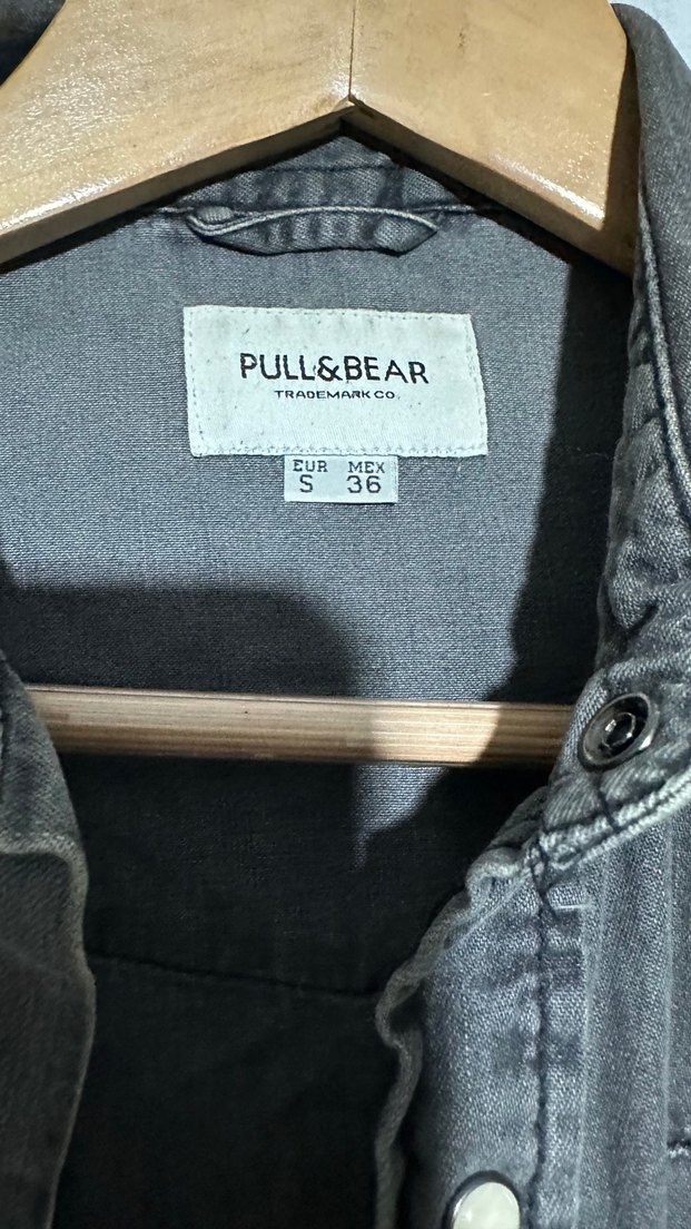 Gri Denim Erkek Gömlek Düğmeli - Görsel 3