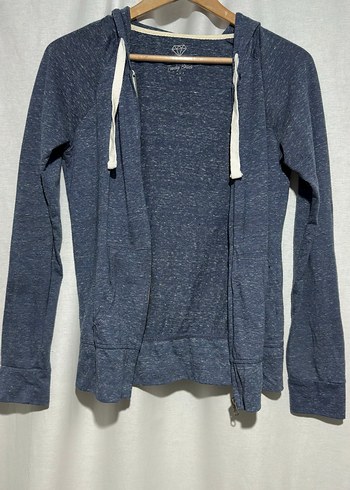 Kadın Mavi Fermuarlı Kapüşonlu Hırka - Görsel 2