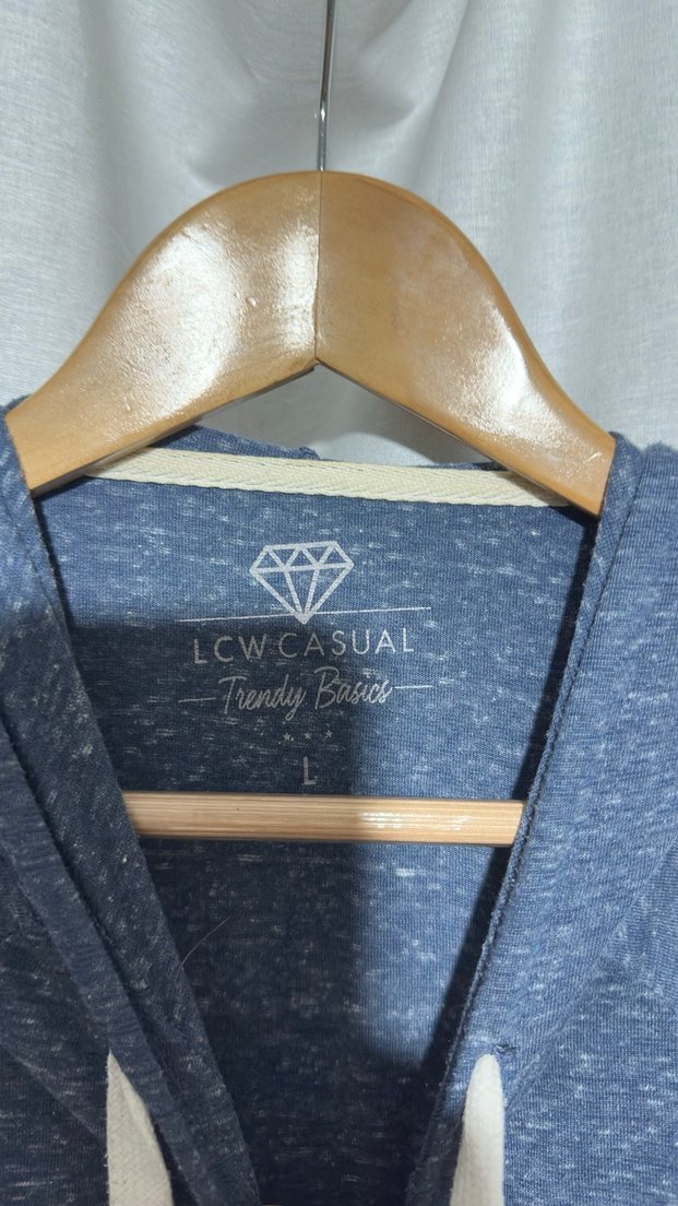 Kadın Mavi Fermuarlı Kapüşonlu Hırka - Görsel 3