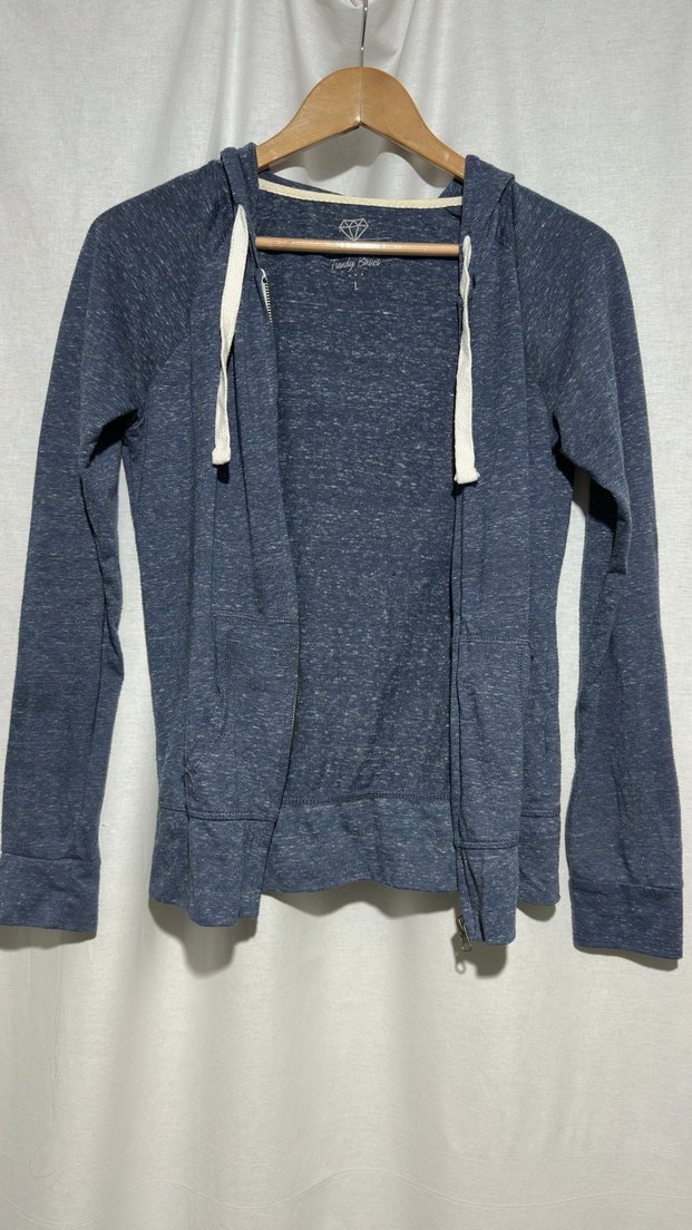 Kadın Mavi Fermuarlı Kapüşonlu Hırka - Görsel 2